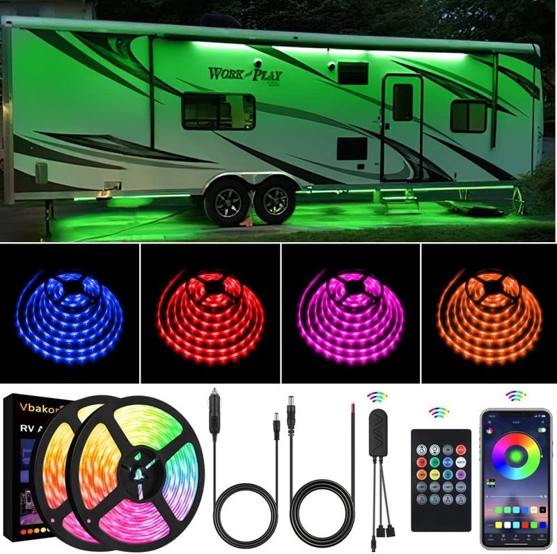 Vbakor RV Awning Lights, 40FT RV Underglow Led Lights Kit, 12V Multi-Color Exterior Neon Accent Underbody Strip Lights for Camper Motorhome with Extension Cable, Music Sync, Waterproof - Image 1